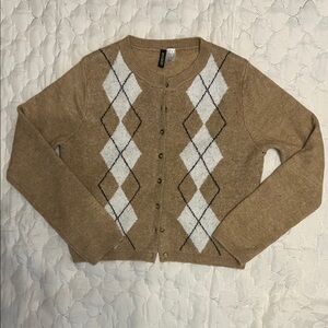 H&M Tan Argyle Cardigan Sweater